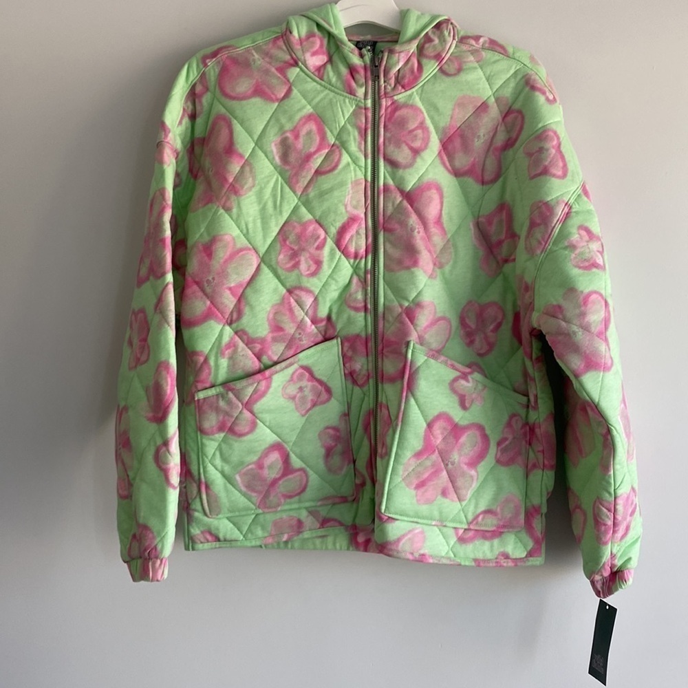Women’s Hooded Floral Quilted Jacket - Wild Fable Mint Green Size M - Picture 1 of 6